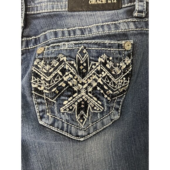 GRACE In LA Bootcut Embellished Jeans Sz 28 Tag Low Rise - Picture 10 of 14